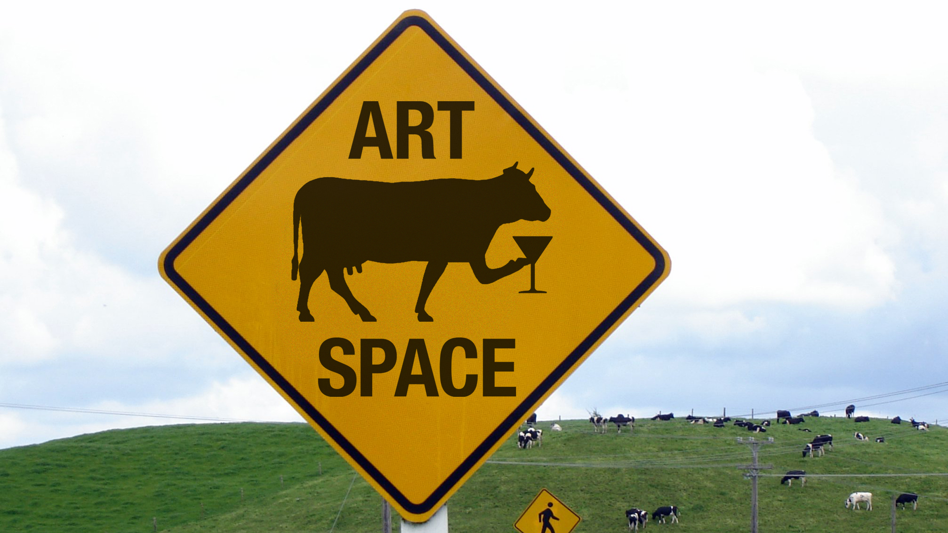 Photoshopped image of a warning sign with an image of a cow drinking alcohol